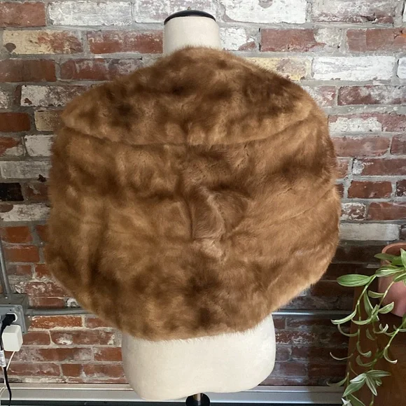 Conrad & Chandler Vintage 60's Brown Beige Mink Stole Cap Wrap - Picture 6 of 8